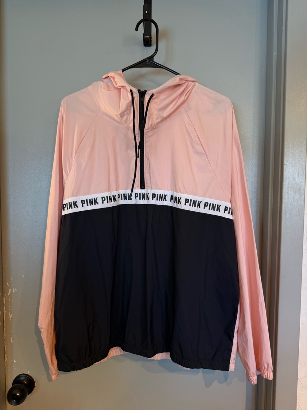 PINK Victoria's Secret Pink & Black Colorblock Hooded Windbreaker